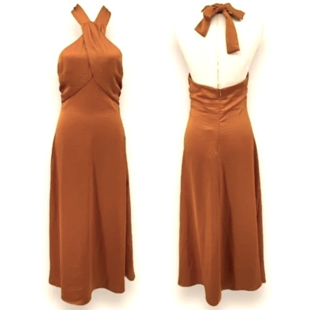 House of Harlow 1960 dress‎ rust wrap halter event party wedding guest gown